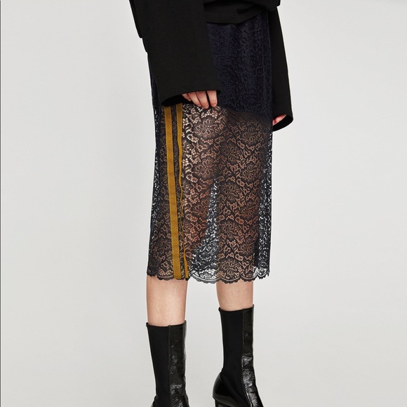 Zara Dresses & Skirts - NWT Zara Navy Blue Lace Skirt size S long sheer